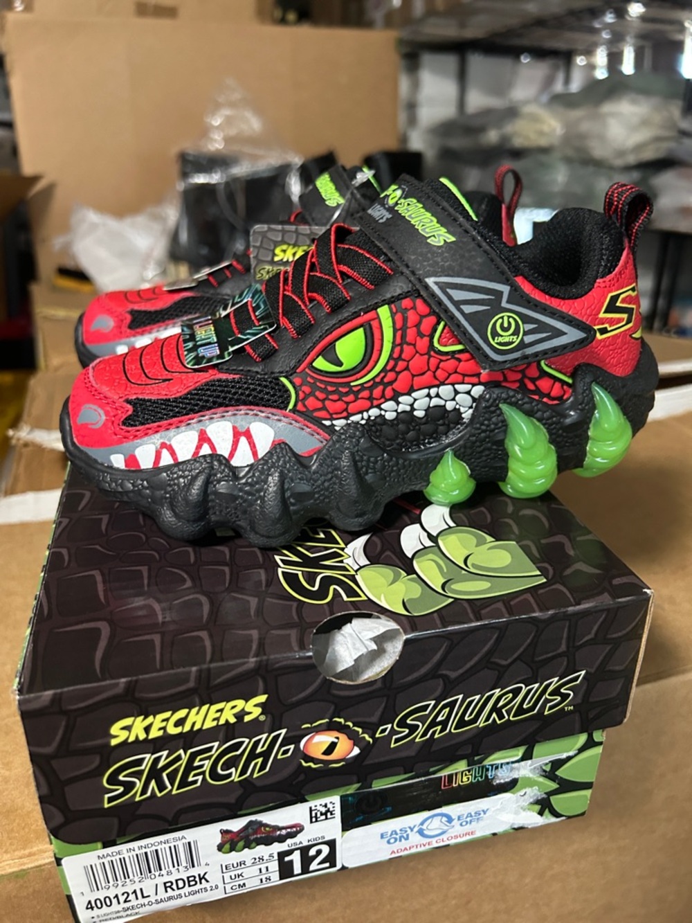 Skech-O-Saurus Kids Red & Green Dinosaur Light-Up Sneakers